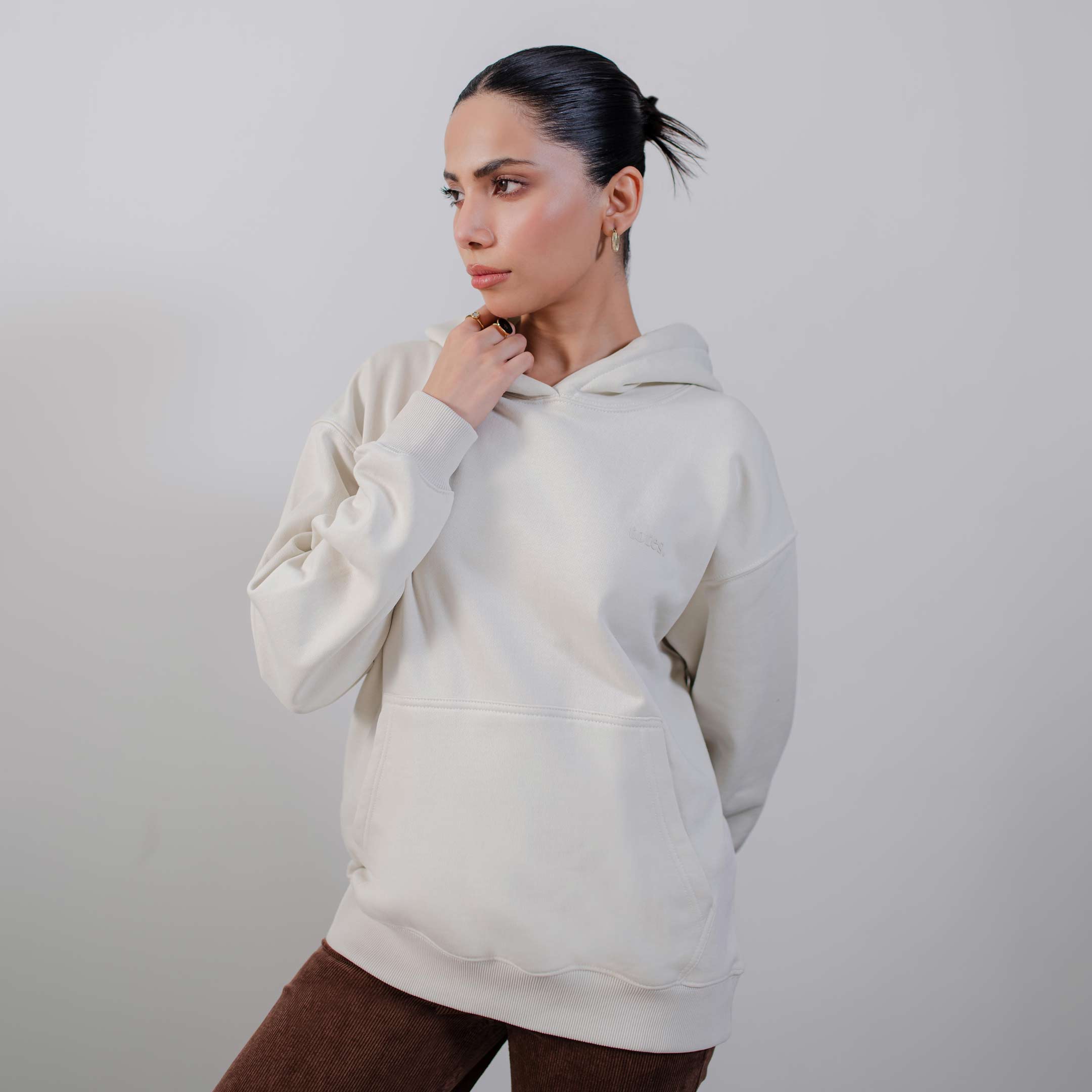 Ivory Drop Shoulder Hoodie